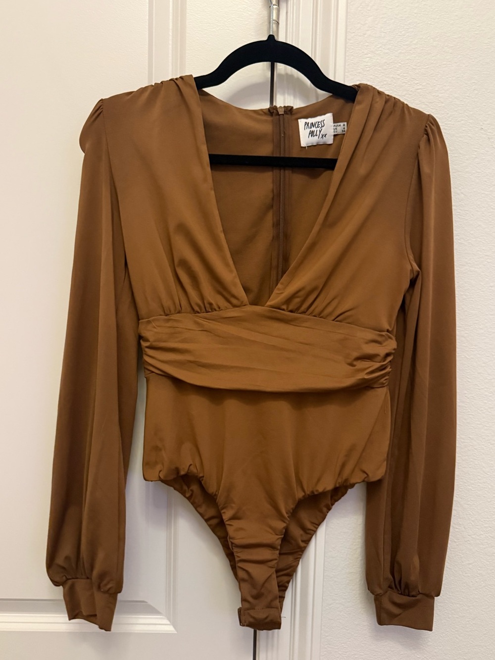Princess Polly Brown Long-Sleeve V-Neck Kids One-Piece Bodysuit